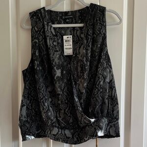 INC International Concepts Black and Gray Snake Print Blouse